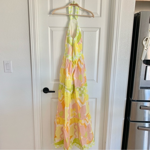 SABO True Dress Checker Floral Print Bright Yellow Linen Cotton Maxi Dress - Picture 10 of 16